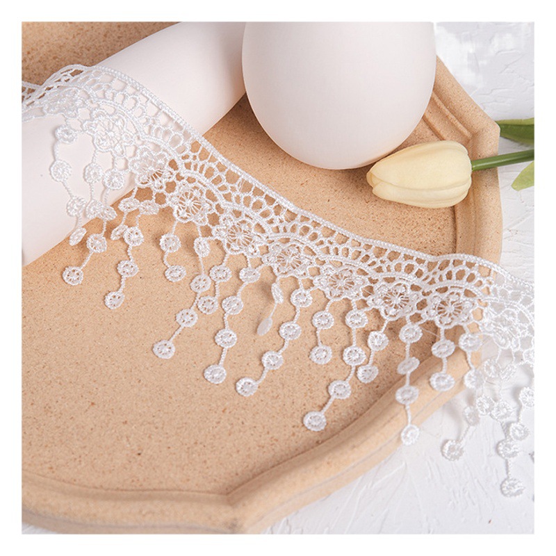 9CM wide black and white polyester light embroidery water soluble tassel lace barcode home textile clothing children's clothing decorative accessories 18G