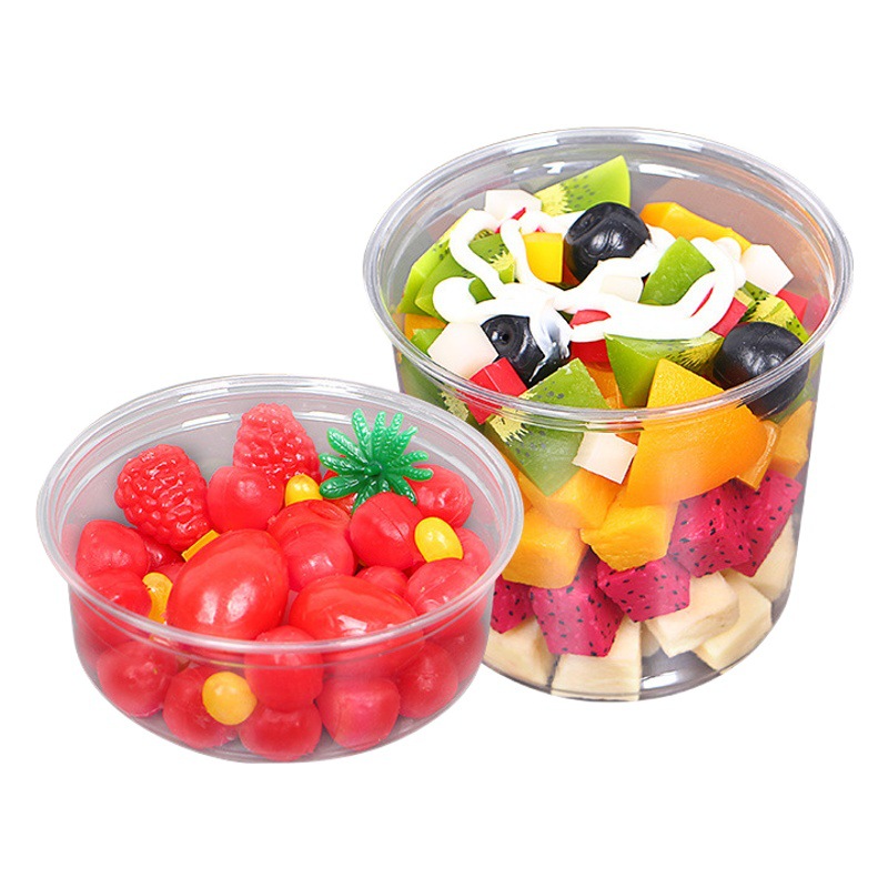 Disposable Plastic Dried Fruit Cup Transparent Round Pistachio Pine Nipper Cashew Hawaiian Bigroot Fruit Display Cup