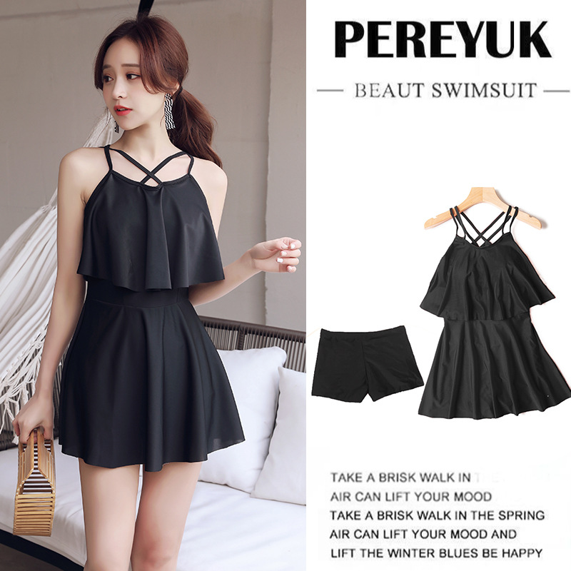 les Swimsuit Women's Split Flat Angle Large Size Conservative Slim Belly Covering Sexual Beautiful Back Hot Spring Student Swimwear Wholesale