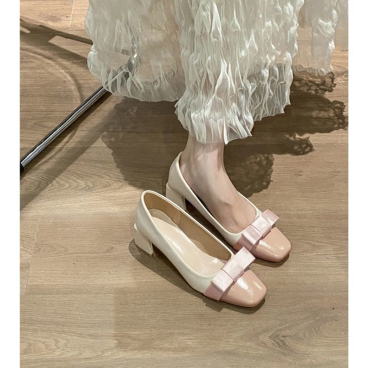 Late Evening Style Gentle Mid-heel Mary Jane High-heel Women's Shoes French Style Chanel Style Thick-heel Single-layer Shoes Women's 2024 Spring and Autumn New