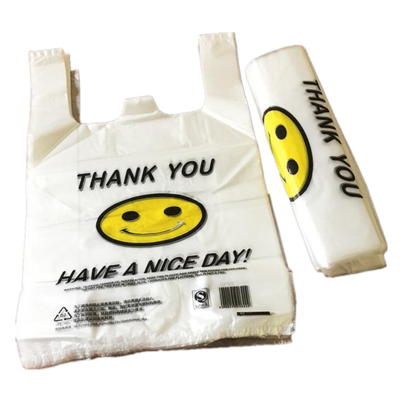 Transparent smiley face vest bag thickened supermarket shopping take-out packaging fruit bag plastic bag vest bag wholesale