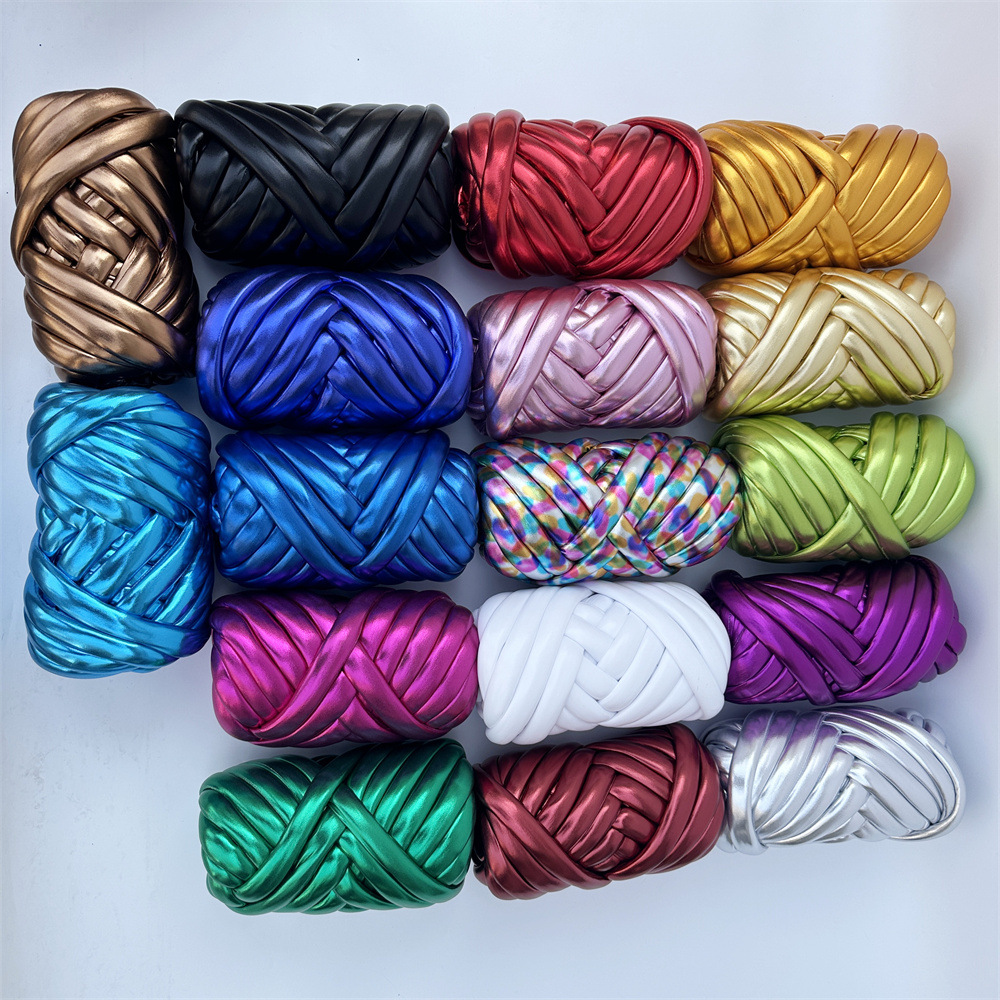 Picture of New Metal Thread Shiny Leather Material Iceland DIY Bag Handmade Woven Fabric Strips Pillow Cat Bed Filling Yarn