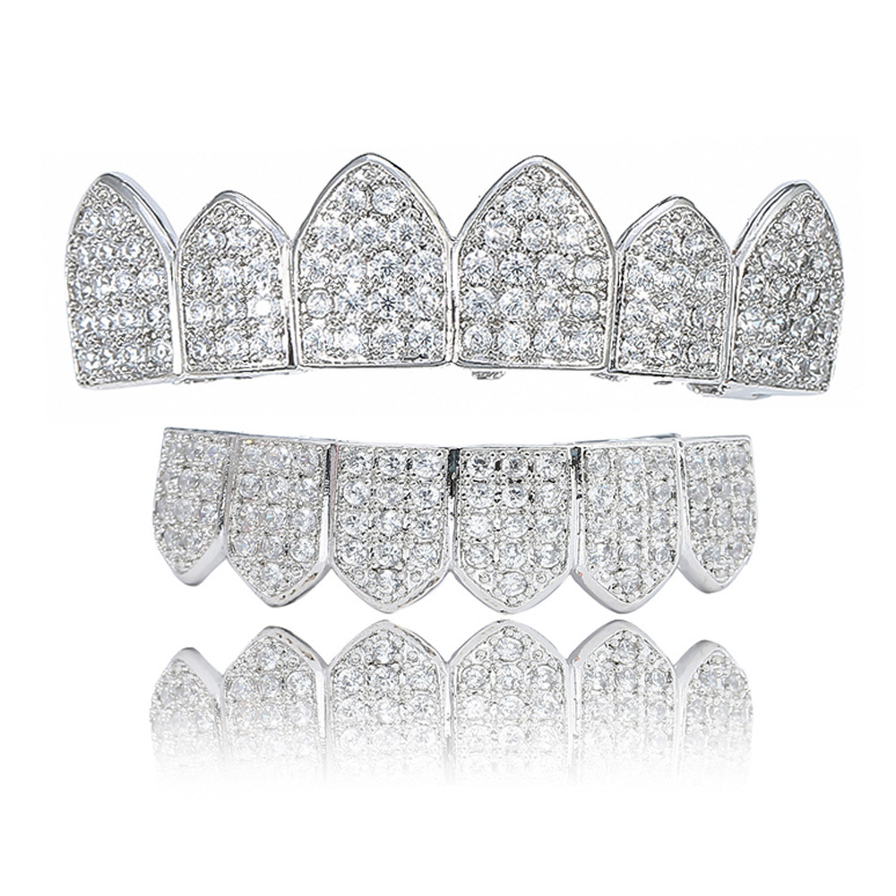 Hip-hop braces copper inlaid zircon rapper denture zircon teeth hip-hop decoration hot sale HIPHOP