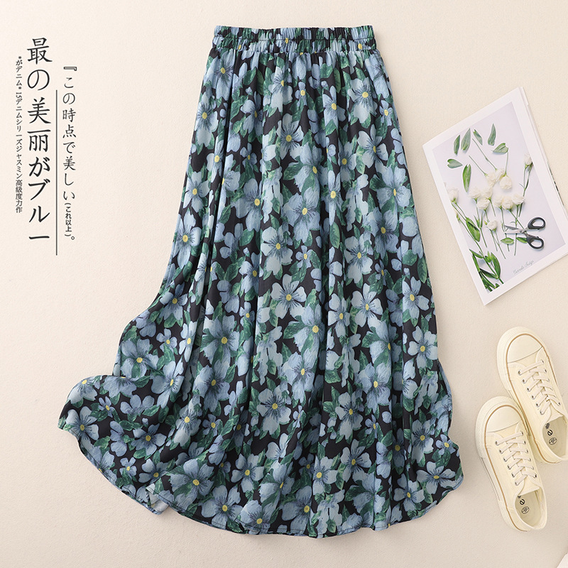 2025 Summer French Floral Feminine Casual Unique Chic Elastic Waist Floral Long Skirt for Petite Women