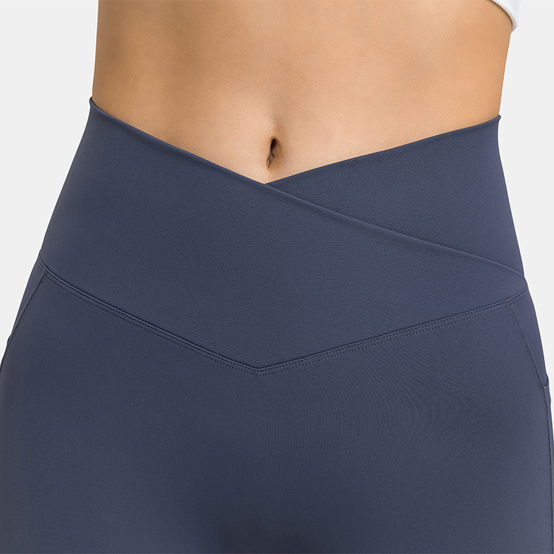 Picture of A generation of new waist cross umbilical stretch yoga pants side pocket stretch hip fitness pants