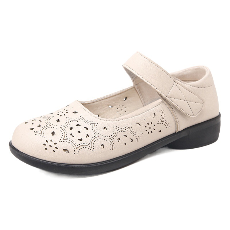 Mom's Shoes Are Comfortable and Non-Tiring, Flat Shoes for Middle-Aged and Elderly People, Breathable and Comfortable Leather Shoes, Middle-Aged Summer Soft-Soled Women's Sandals, Non-Slip