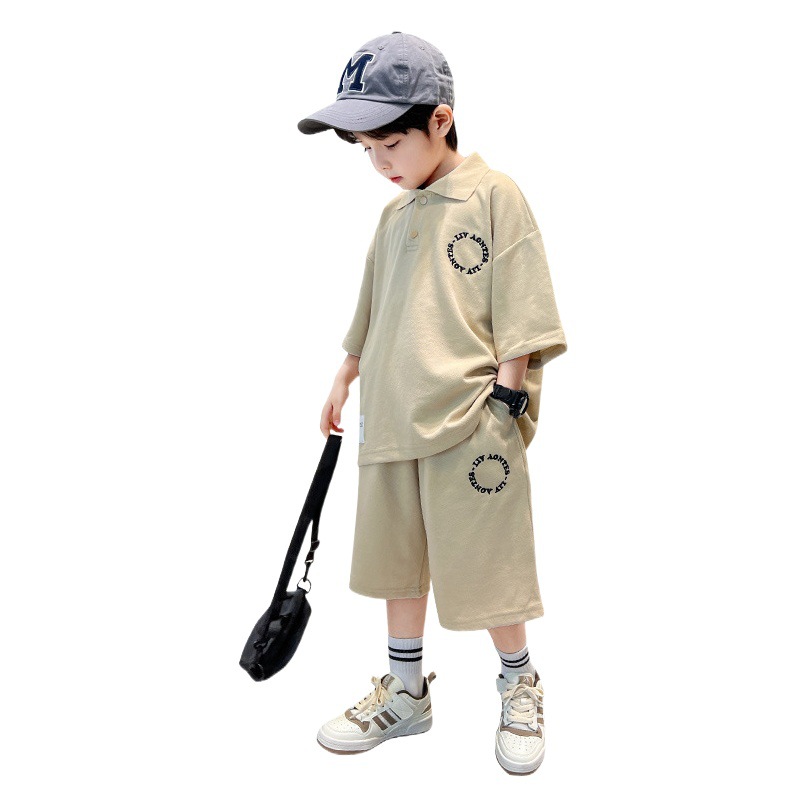 Boys' summer suit 2023 new simple solid color children's clothing middle and big children's summer clothes Western style Boys' short sleeve two-piece suit