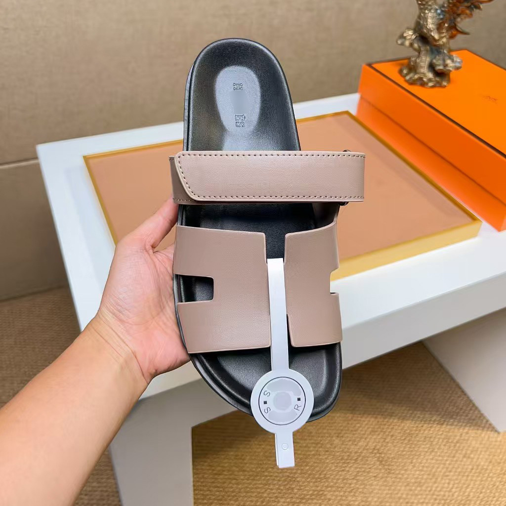 European Station Second Uncle slippers, top-grain cowhide soft sole, comfortable Velcro, outerwear casual slippers, one-piece slippers, Guangzhou goods