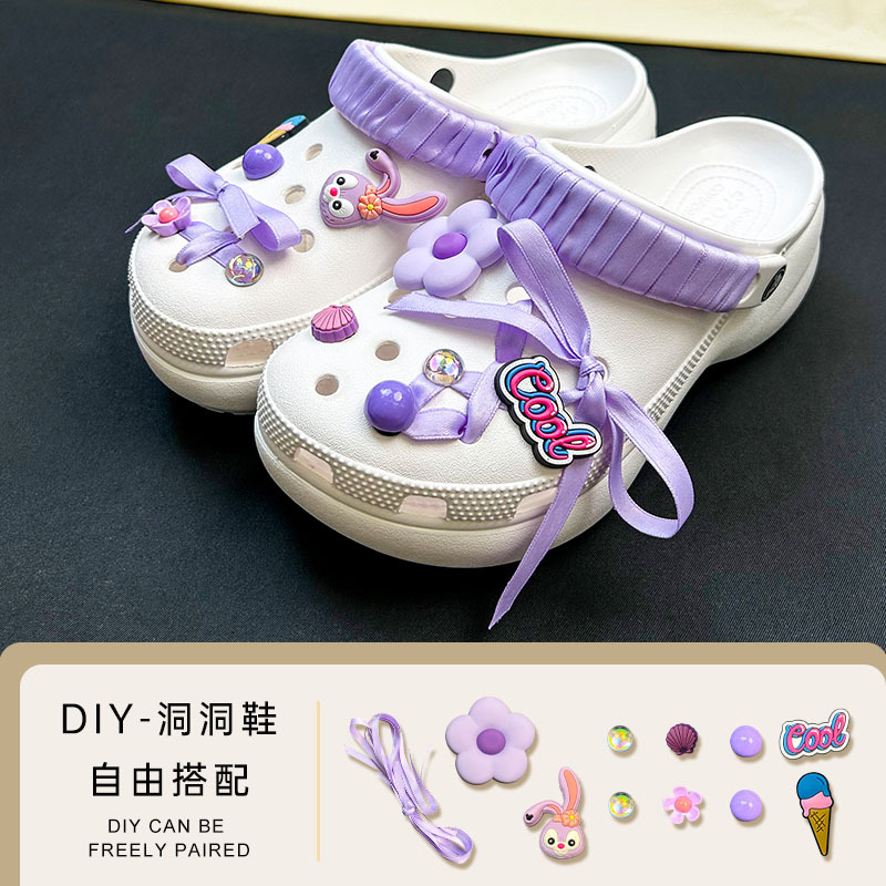 [big flower series purple] summer slippers shoe buckle hole shoes diy shoe flower accessories factory in stock wholesale