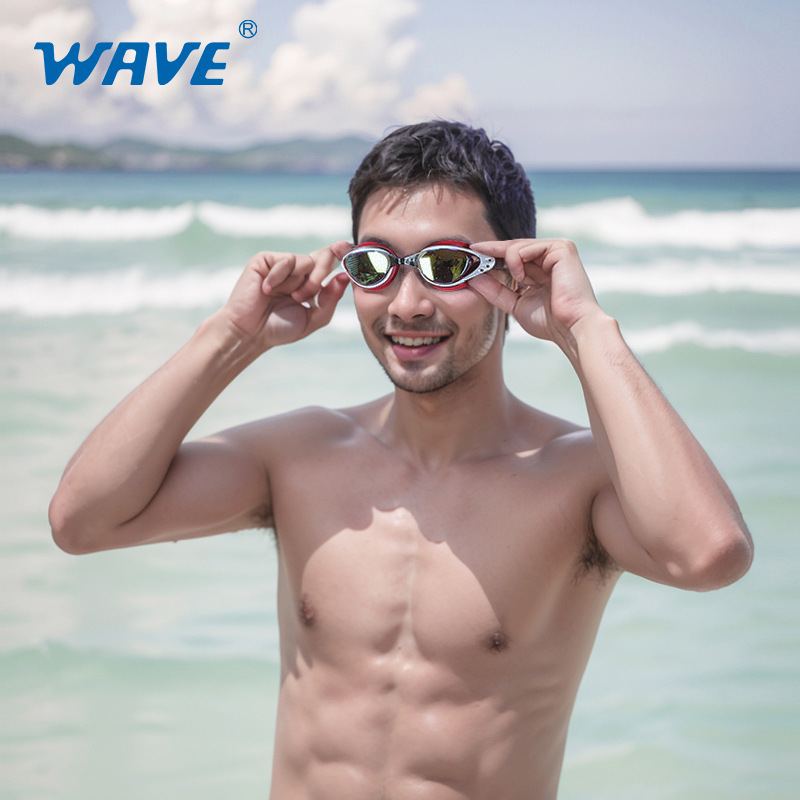 Picture of wave professional silicone waterproof anti-fog plating HD men and women swimming goggles large frame swimming goggles