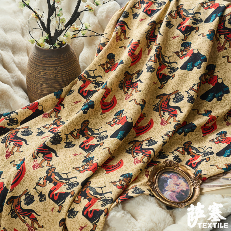 Picture of Hemp Cotton Digital Printing Fabric Ethnic Style Retro Style Bohemian Fabric Hotel Pillow Bar Tablecloth