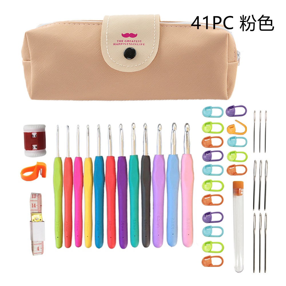 Picture of Cross-border wholesale full set of handmade crochet wool knitting tools hook knitting bag rainbow TPR soft handle crochet suit