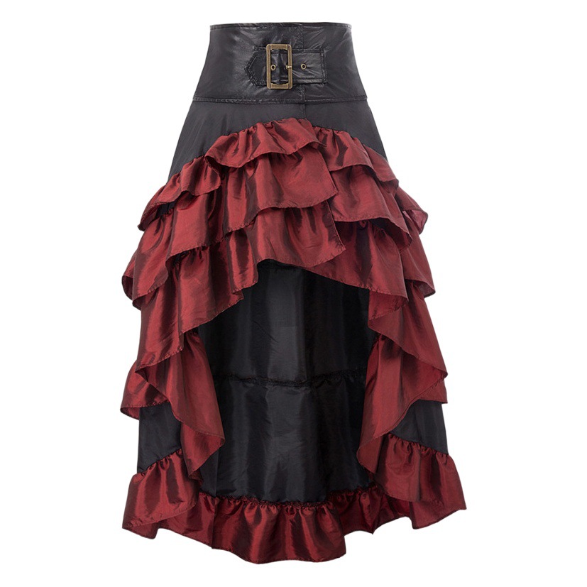 Cross-Mirror European and American New Retro Front Section and Back Stage Performance Ruffled High Waist Splicing Cake Skirt Dress