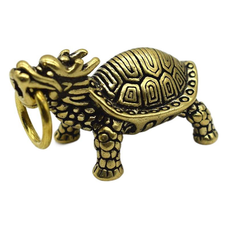 Creative Retro Brass Dragon Turtle Fortune Ornament Pure Copper Solid Pendant Keychain Baixia Xuanwu Turtle Pendant Chinese Style