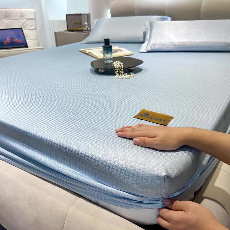 Summer Hilton Garden Jacquard Ice Silk Bed Hat Solid Color Houndstooth Bed Hat Three-Piece Set Fully Enclosed Cover Bed Hat