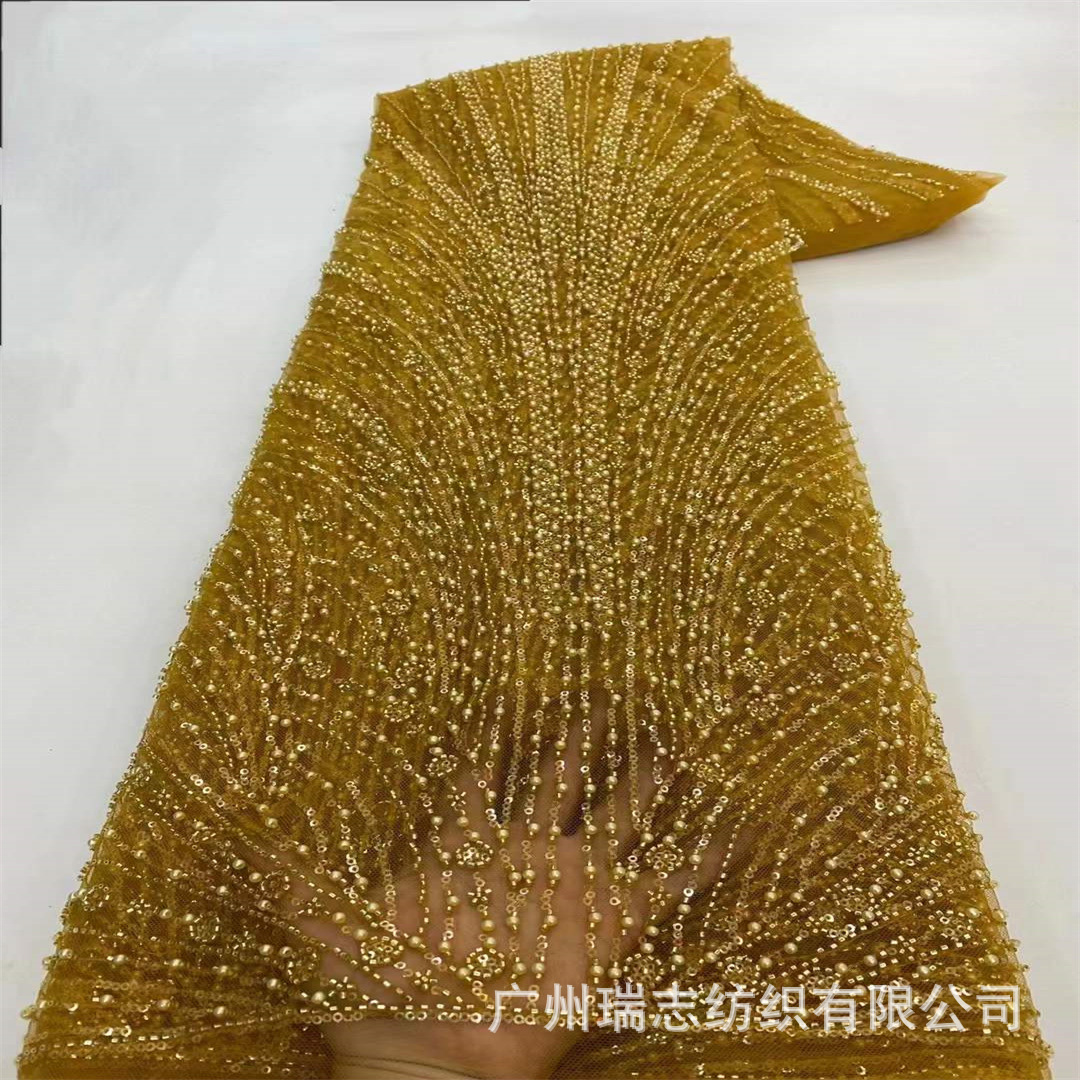 Cross-border exclusive for European and American non-New Year wedding dress beaded embroidery fabric Bridal dress lace fabric