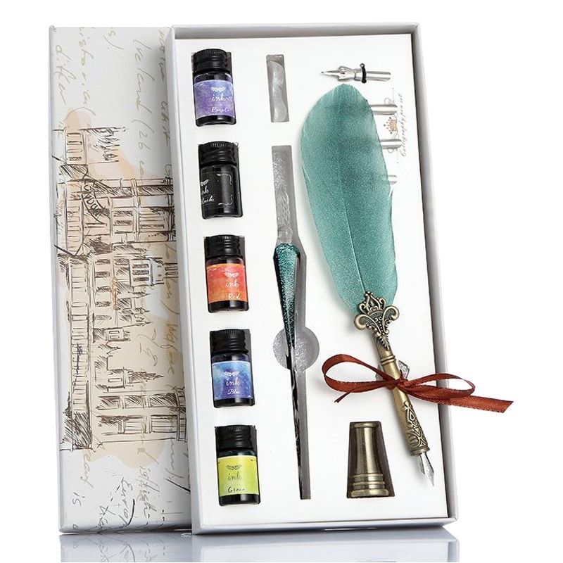 Glass pen ink Starry Sky dip pen crystal pen feather suit student handmade gradient color Net red ink pen
