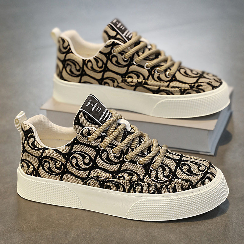 Canvas Shoes Men's Low-Top Summer 2025 New Niche Low-Top Printed Sneakers Men's Thick-Soled Sports and Leisure Trendy Shoes