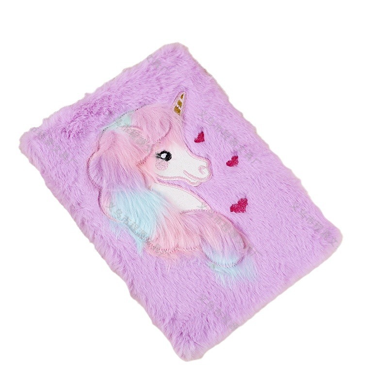 Picture of Cross-border Unicorn Plush Notebook Student Girly Diary Embroidery Handbook School Rewards Stationery Supplies