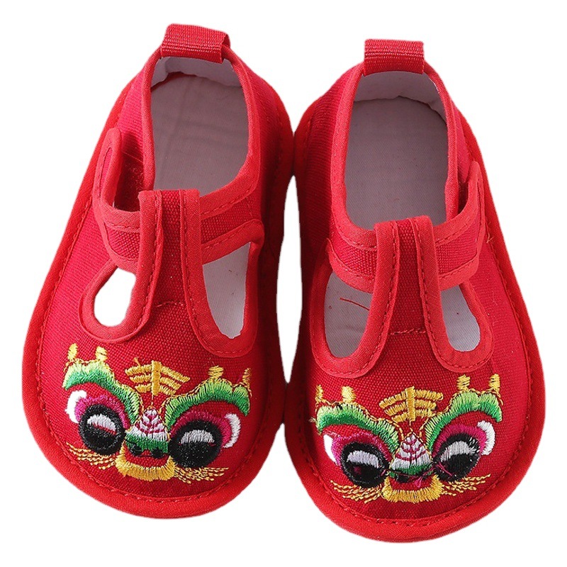 One Year Old Baby Embroidered Tiger Head Shoes Famous Ethnic Retro Baby Hundred Days Day Embroidered Soft-soled Cloth Shoes