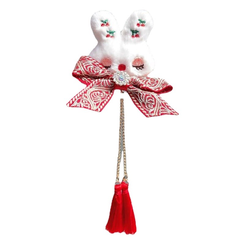 Hanchen New Year cute rabbit clip children's Hanfu headdress Chinese style red tassel little girl ancient style hair accessories