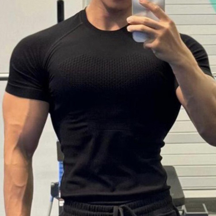 Picture of Professional Fitness Suit Seamless Short-sleeved Sports T-shirt Men's Summer Running Training Quick-drying Compression Tight Outdoor Top