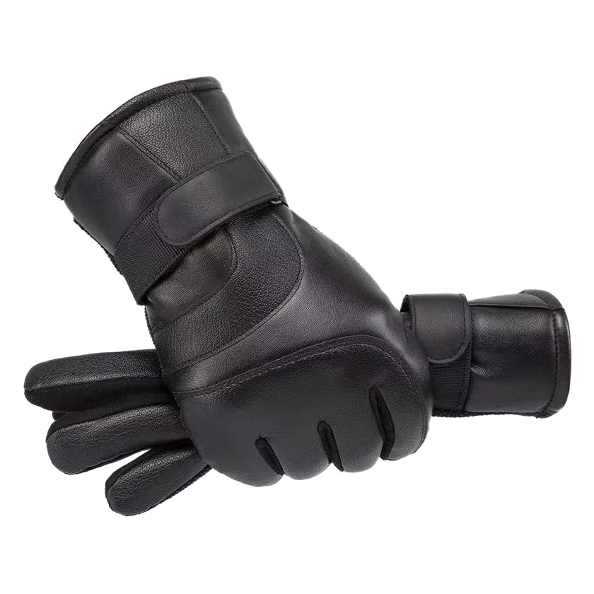 Men's Leather Motorcycle Riding Gloves with Seven Fingers, Winter Warm, Outdoor Waterproof, Windproof, Fleece-Lined, Touchscreen Compatible, Non-Slip