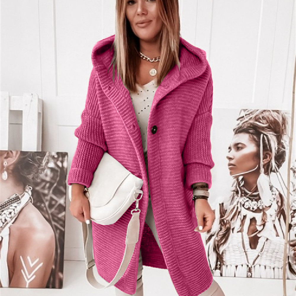 Picture of 2025 New Hooded Knitted Sweater Hat Collar Temperament Commuting Loose Women's Cardigan Large Size Cross-Border Sweater Sweater