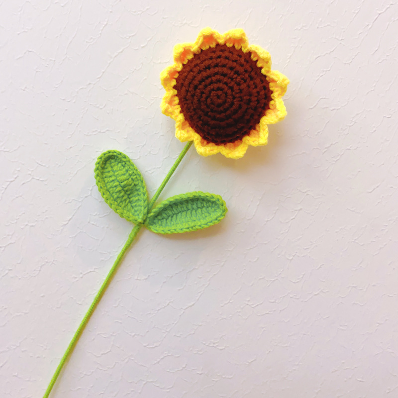 Picture of Smiley face sunflower artificial flower finished hand-woven bouquet sunflower wool knitting wholesale teacher's day gift
