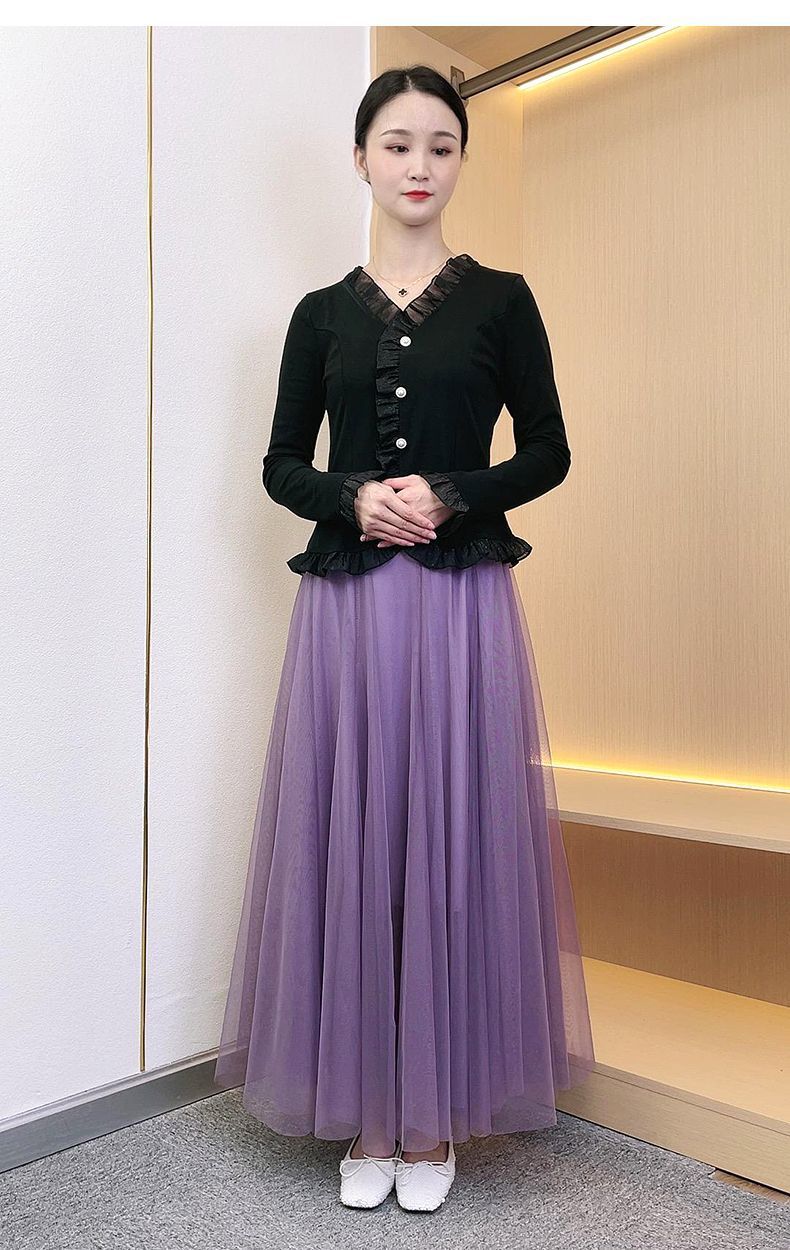 Picture of Veil Skirt Women's Skirt Spring and Autumn 2024 New Solid Color Slim A- line Skirt Mid-length Gauze Skirt
