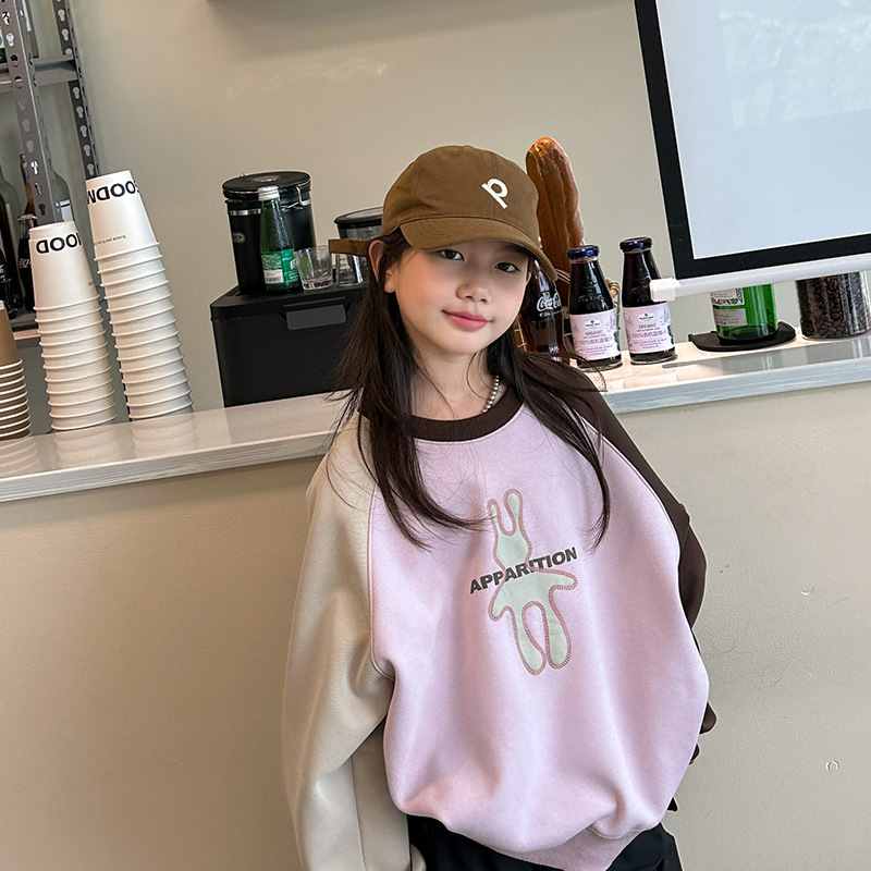Picture of Girls' Sweatshirt Autumn and Winter 2025 New Middle and Large Children's Loose Round Neck Cartoon Children's Casual Long Sleeve Top Winter fleece-lined