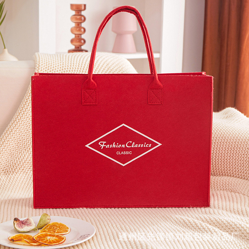 Picture of Simple solid color felt handbag holder environmental protection shopping letters all-match bag summer quilt four-piece packaging bag storage bag