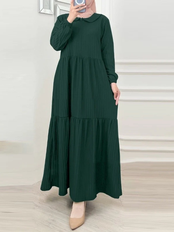 Cross-Border Muslim Women's Ruffle Skirt Puff Sleeve Dress Robe Dubai Turkish Sundress Middle Eastern Style