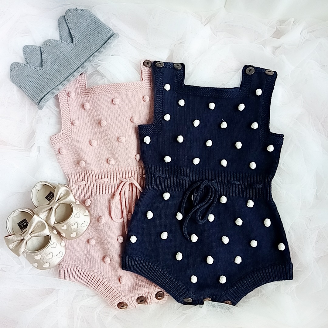 Picture of 2025 Spring Handmade Pom-Pom Baby Knitted Romper Onesie for Infants and Toddlers, Ins Style