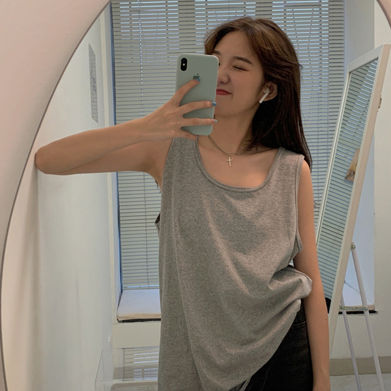 Picture of I-shaped sports camisole women's summer outer wear loose inner base mid-length sleeveless T-shirt top old shirt