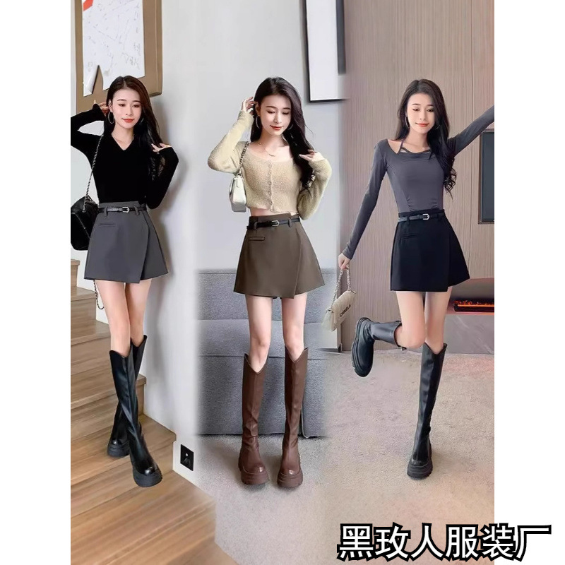 Spring and summer new suits, high-waisted and versatile irregular short skirts, women's commuter shorts, slimming and fashionable foreign A-line skirts