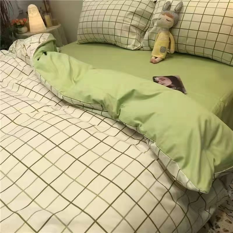 Picture of Washed Cotton Bed Sheet Four-Piece Set, Fresh Style Duvet Cover, Simple Ins Student Dormitory Three-Piece Duvet Cover Set