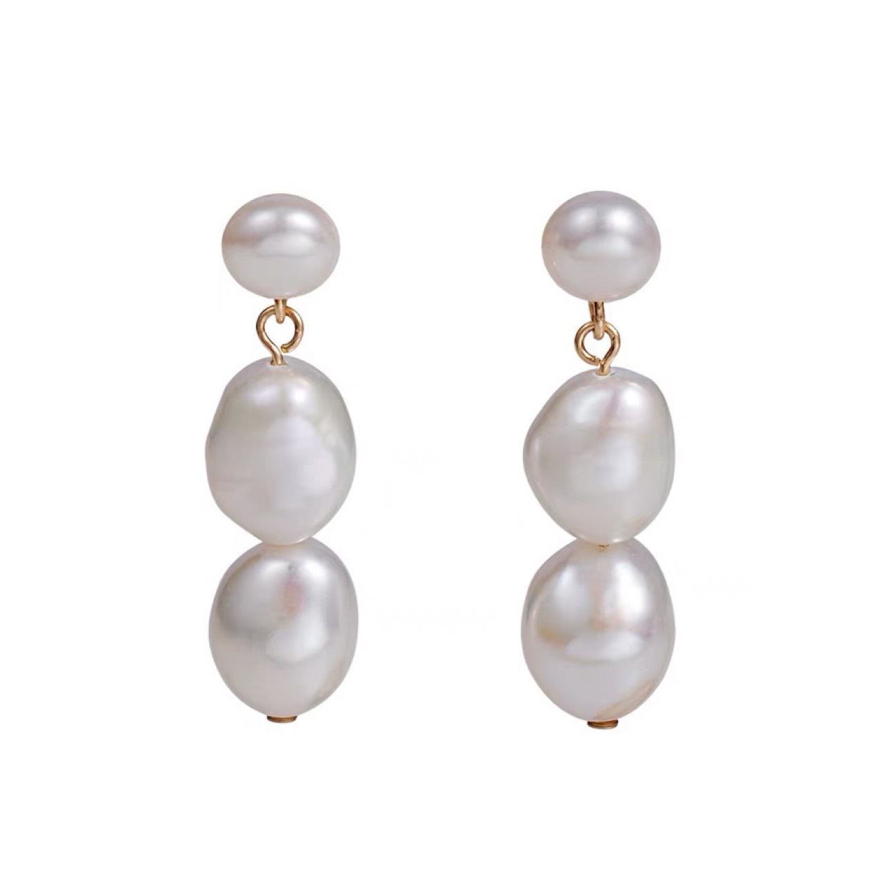 Picture of Natural Freshwater Baroque Pearl 14K Bag Gold Earrings Elegant Light Luxury Niche Design Fashion Trend Silver Ear Stud