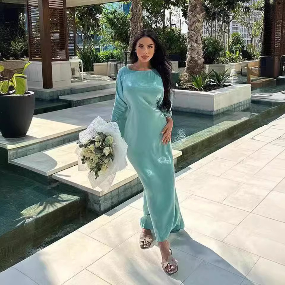2024 Spring and Autumn new European and American Amazon cross-border women's clothing gentle big cuff round neck loose casual large size dress