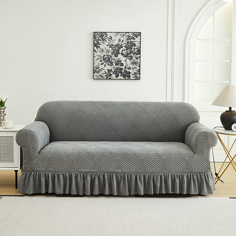 Cross-border new solid color skirt sofa cover living room sofa compartment dirty cover non-slip anti-cat scratch sofa cover