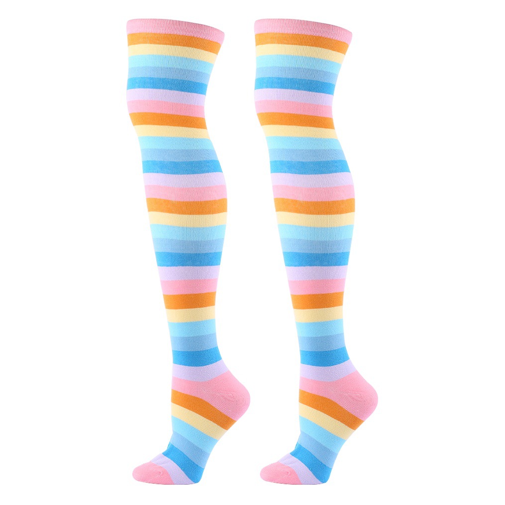 Colorful Striped Knee-High Socks Halloween Party Over-The-Knee Socks Japanese Korean College Style Student Rainbow Socks Casual