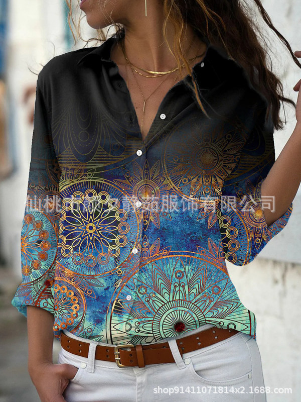 Picture of 2022 New Foreign Trade Women's AliExpress Spring Long Sleeve Shirt Fashion plus size Printed Top