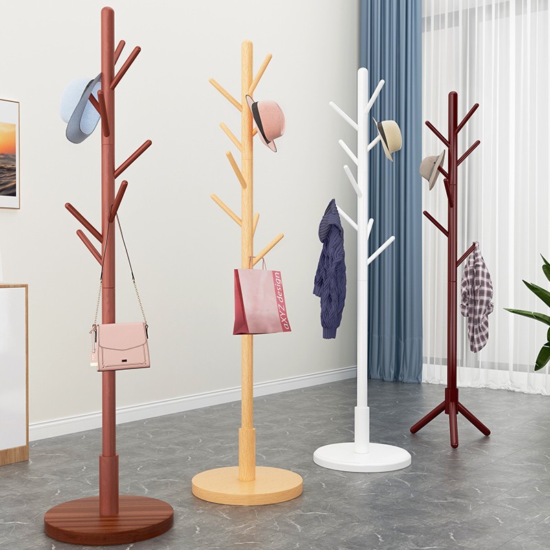 Picture of Solid wood coat rack floor-to-ceiling bedroom living room hanging clothes rod rack home indoor vertical simple bag hanging rack hat
