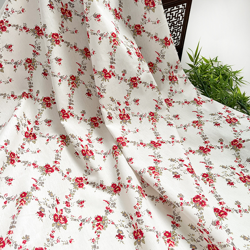 Diamond-Shaped Rattan Flower Cotton 40-Count Poplin Digital Printed Fabric Children's Clothing Shirt Dress Clothing Fabric