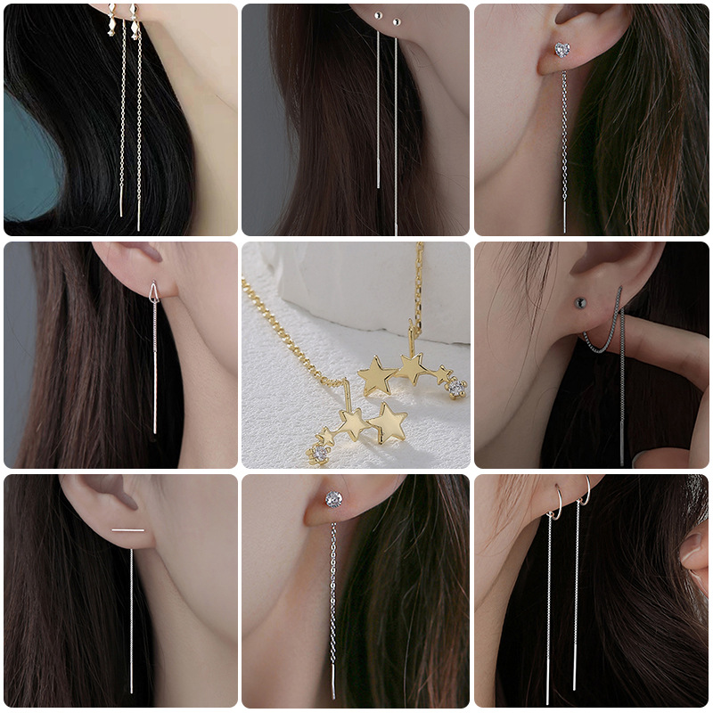 Simple Fashion Round Bead Ear Line Niche Advanced Design Sense Sweet Fresh Elegant Ear Stud Long Tassel Earrings