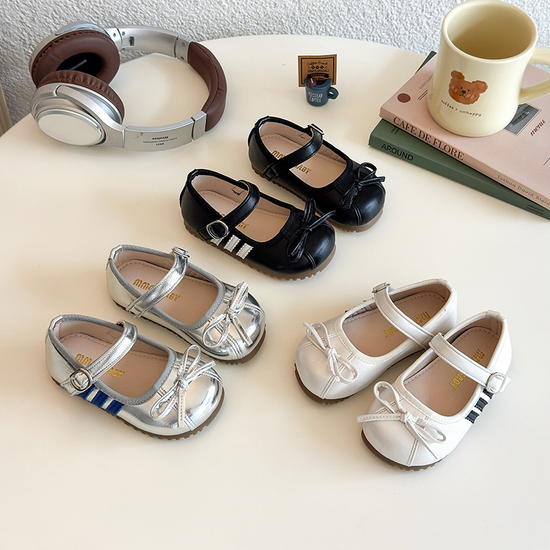 Children's Bow-Knot Small Leather Shoes 2025 Spring and Autum Girls' Shoes Baby Girl Fashion Soft-Soled Princess Shoes Trendy