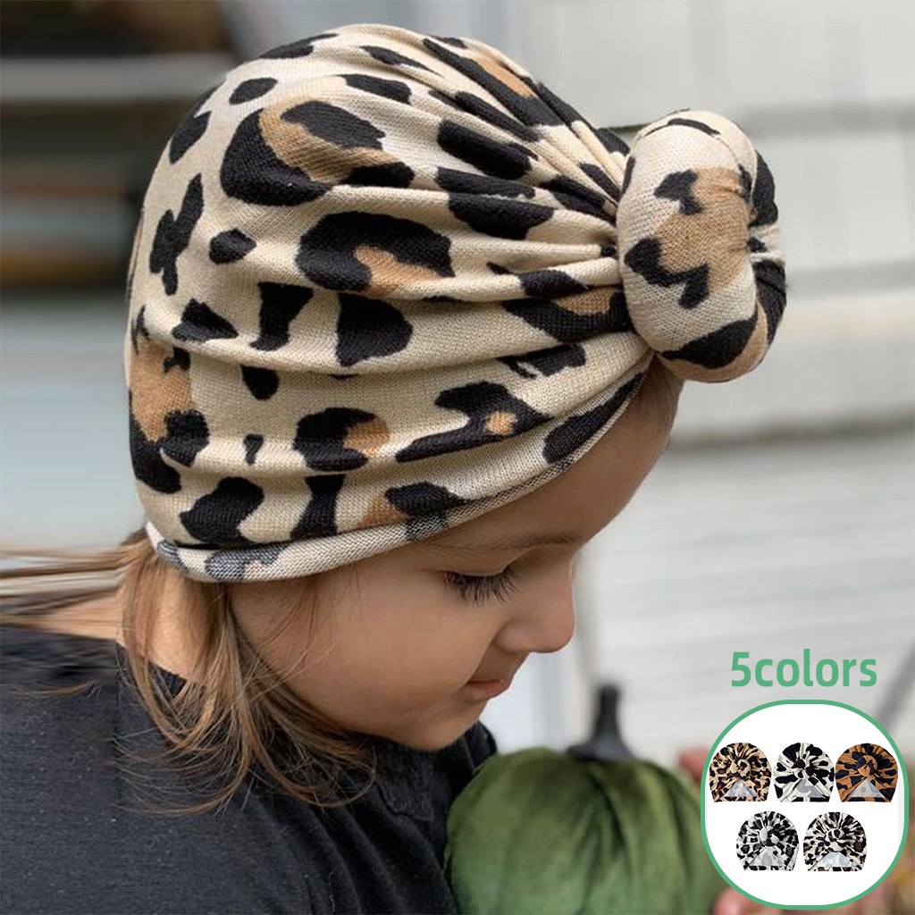 New Baby Warm Boneless Pullover Fetal Cap European and American Children Leopard Balls Hooded Door Cap Baby Hat