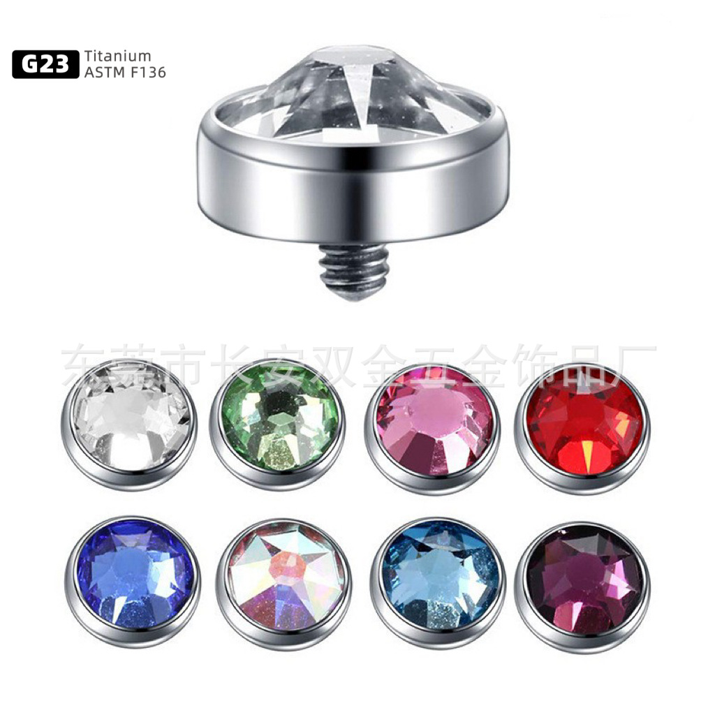 Picture of G23 titanium alloy skin implant nail embedded nail embedded Czech diamond embedded bone nail with base puncture jewelry