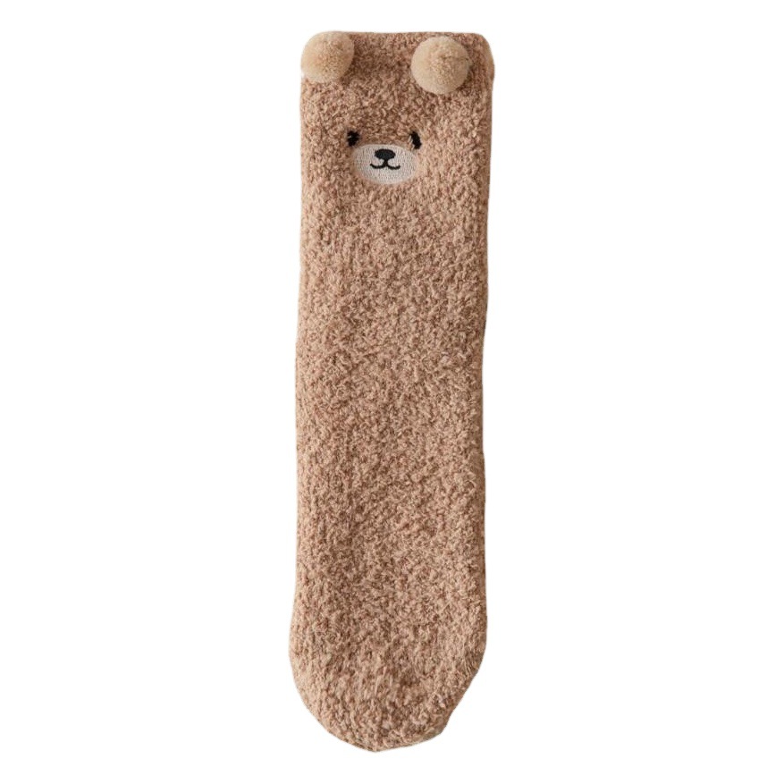 Japanese Style Coral Velvet Floor Socks Autumn and Winter Thickeneded Bear Stereo Cartoon Mid-Calf Socks Non-Shedding Cross-Border Sleep Socks