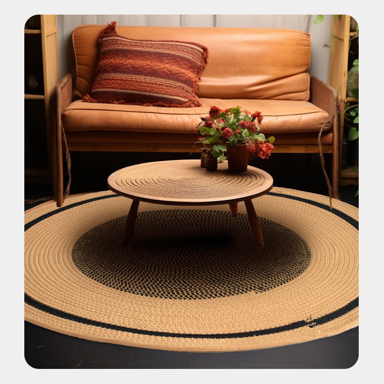 Picture of Cotton Rope Woven Floor Mat Living Room Coffee Table Round Floor Mat 120cm Bedroom Bedside Blanket Clothing Store Decoration Simple